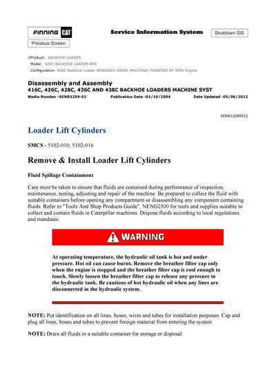 DOWNLOAD CATERPILLAR 428C BACKHOE LOADER SERVICE REPAIR MANUAL 8RN