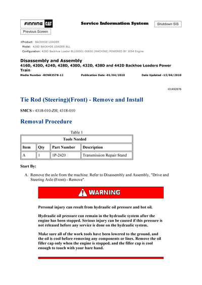 DOWNLOAD CATERPILLAR 428D BACKHOE LOADER SERVICE REPAIR MANUAL BLL