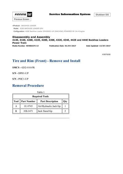 DOWNLOAD CATERPILLAR 428E BACKHOE LOADER SERVICE REPAIR MANUAL DPH