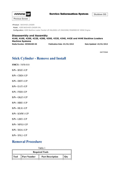DOWNLOAD CATERPILLAR 428E BACKHOE LOADER SERVICE REPAIR MANUAL SNL