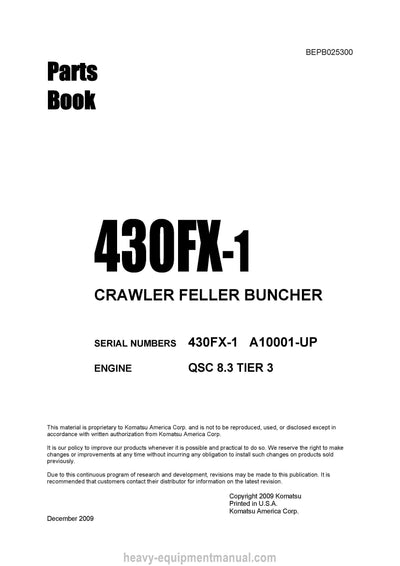 Komatsu 430FX-1(USA) Crawler Feller Buncher Parts Manual SN A10001-UP