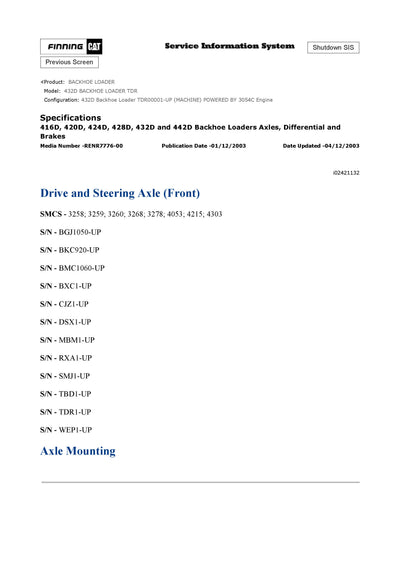 DOWNLOAD CATERPILLAR 432D BACKHOE LOADER SERVICE REPAIR MANUAL TDR