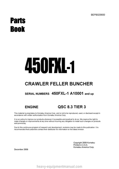 Komatsu 450FXL-1(USA) Crawler Feller Buncher Parts Manual SN A10001-UP