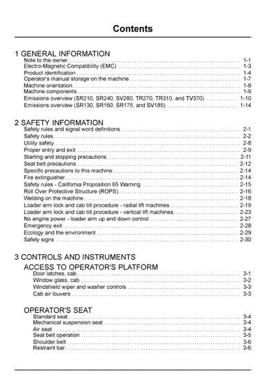 Case SR130 SR160 SR175 SR210 SR240 SV185 SV280 Skid Steer Loader Operator Manual 48068161