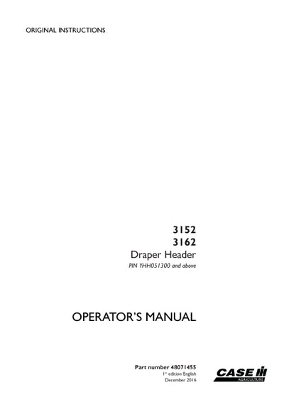 Case IH 3152, 3162 Draper header Operator Manual 48071455