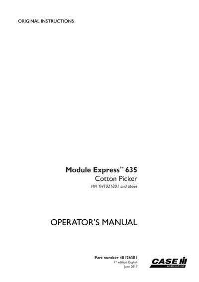 Case IH Module Express 635 Tier 3 Cotton picker Operator Manual 48126381
