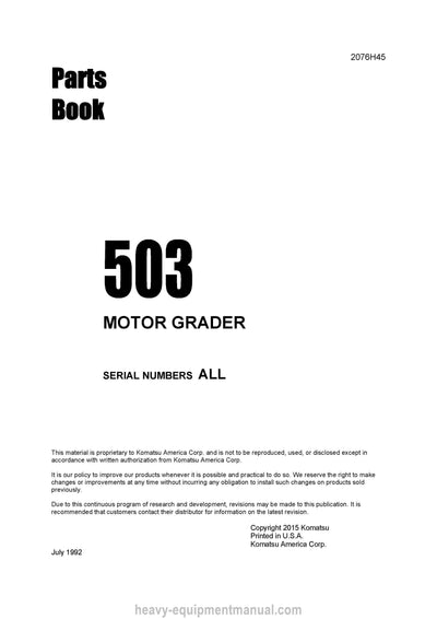 Komatsu 503 Motor Grader Parts Manual SN 01666-05100