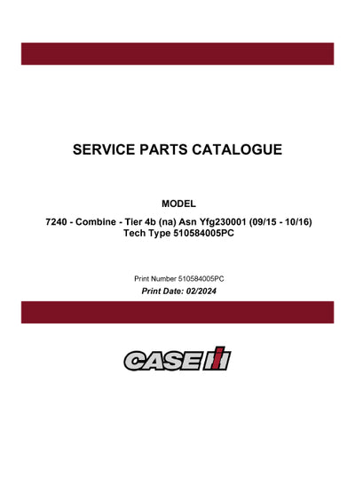 Case IH 7240 Axial-Flow Combine Parts Manual 510584005PC