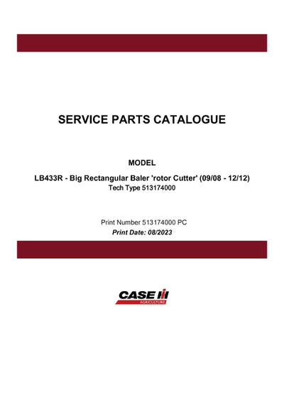 Case IH LB433R Big Rectangular Baler Parts Manual 513174000PC