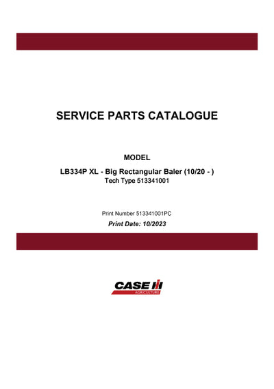 Case IH LB334P XL Big Rectangular Baler (10-20 - ) Parts Manual 513341001PC