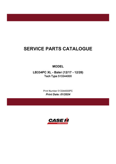 Case IH LB334PC XL - Baler (12-17 - 12-20) Parts Manual 513344000PC