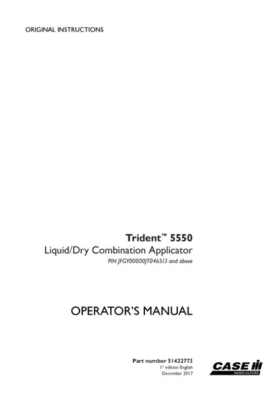 Case IH 5550 Trident Applicator Sprayer Operator Manual 51422773