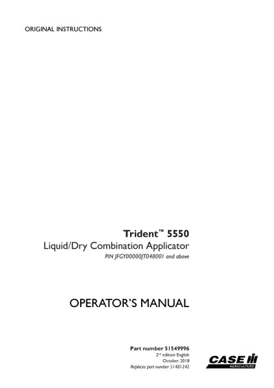 Case IH 5550 Trident Applicator Sprayer Operator Manual 51549996