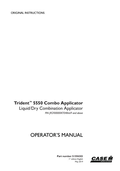 Case IH 5550 Trident Combo Applicator Sprayer Operator Manual 51594303