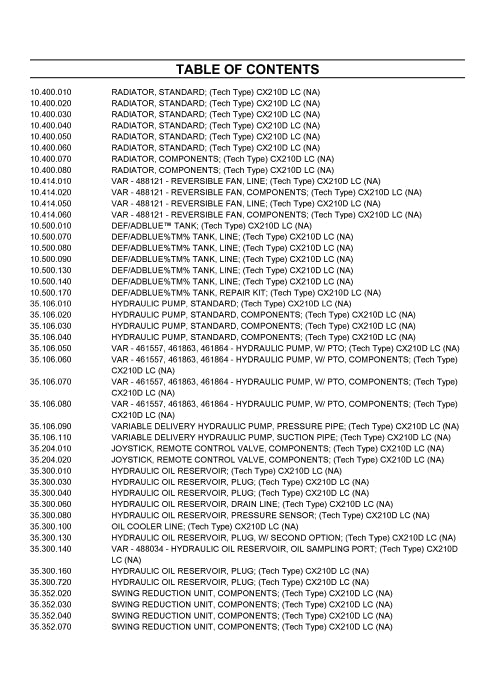 Case CX210D Long Carriage Crawler Excavator T4B Parts Manual 540421214PC