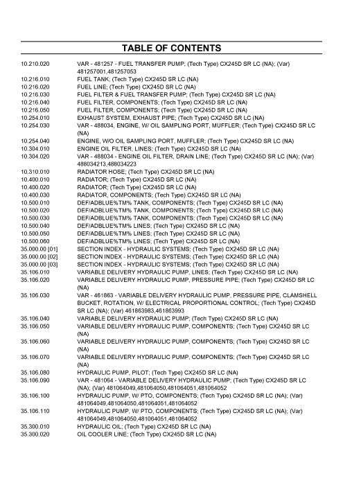 Case CX245D SR CRAWLER EXCAVATOR TIER 4B Parts Manual 540421249PC