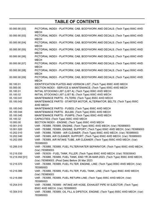 Case 856C 4WD Motor Grader Parts Manual 542342170PC