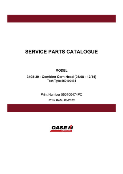 Case IH 3408-30 Combine Parts Manual 550100474PC