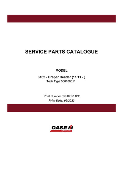 Case IH 3162 - Draper Header (11-11 - ) Flex 40ft Parts Manual 550100511PC