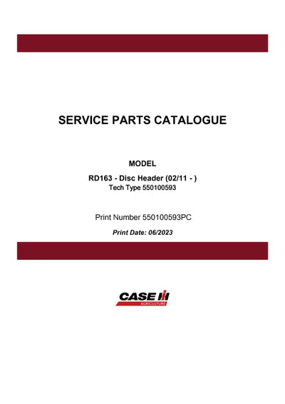 Case IH RD163 - Disc Header (02-11 - ) Parts Manual 550100593PC