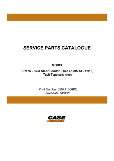 Case SR175 SKID STEER LOADER Parts Manual 550711066PC