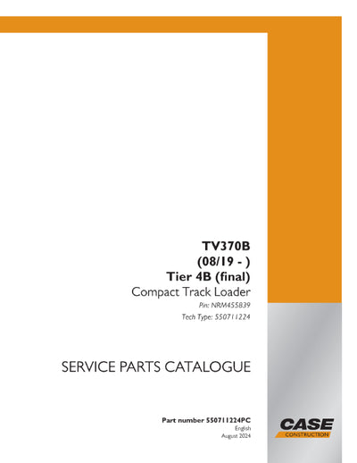 Case TV370B COMPACT TRACK LOADER Parts Manual 550711224PC
