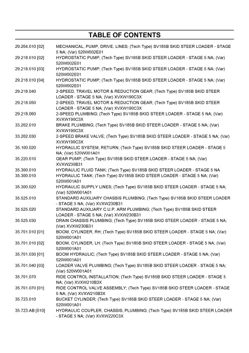 Case SV185B Skid Steer Loader Parts Manual 550711267PC