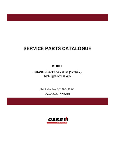 Case IH BHA90 Backhoe Parts Manual 551000435PC