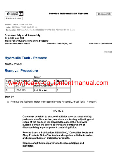 DOWNLOAD CATERPILLAR 552 TRACK FELLER BUNCHER SERVICE REPAIR MANUAL 552