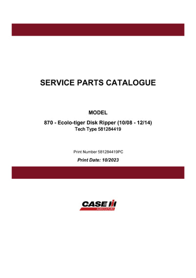 Case IH 870 Ecolo Tiger Parts Manual 581284419PC