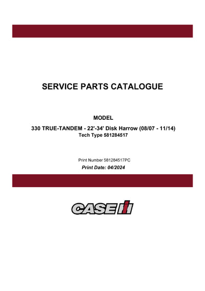 Case IH 330 TRUE-TANDEM Turbo Parts Manual 581284517PC