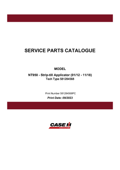 Case IH NT950 Nutri-Tiller Parts Manual 581284568PC