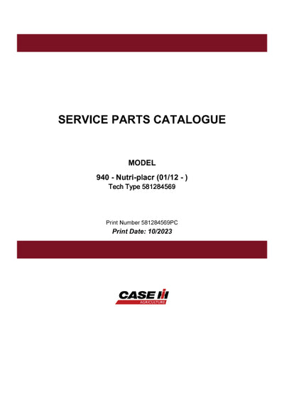 Case IH 940 Nutri Placr (01-12 - ) Parts Manual 581284569PC