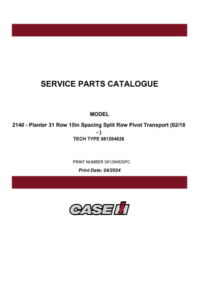 Case IH 2140 PLANTER Parts Manual 581284826PC