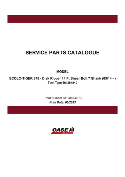 Case IH 875 ECOLO-TIGER Parts Manual 581284840PC