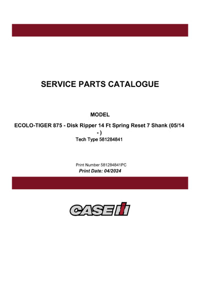 Case IH 875 ECOLO-TIGER Parts Manual 581284841PC