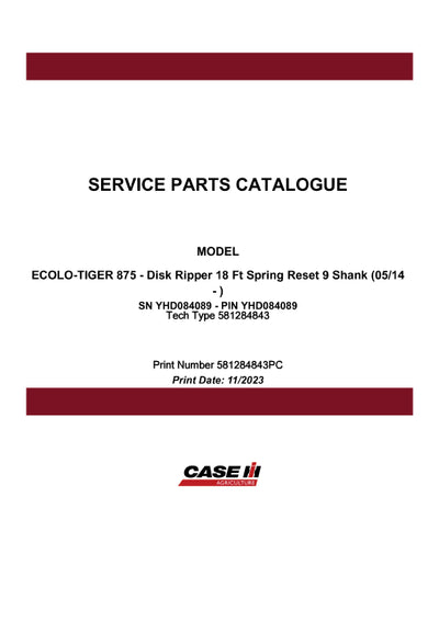Case IH 875 ECOLO TIGER Parts Manual 581284843PC