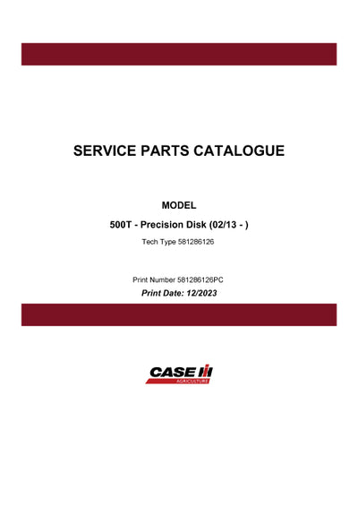Case IH 500T Precision Disk (02-13 - ) Parts Manual 581286126PC