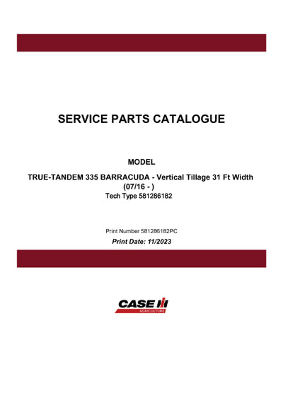 Case IH 335 TRUE TANDEM BARRACUDA Parts Manual 581286182PC