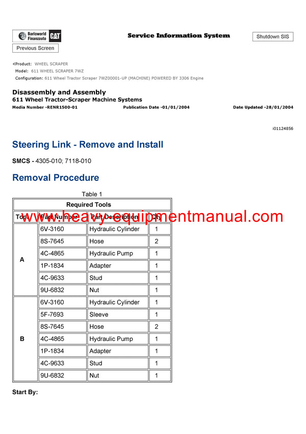 DOWNLOAD CATERPILLAR 611 WHEEL SCRAPER SERVICE REPAIR MANUAL 7WZ