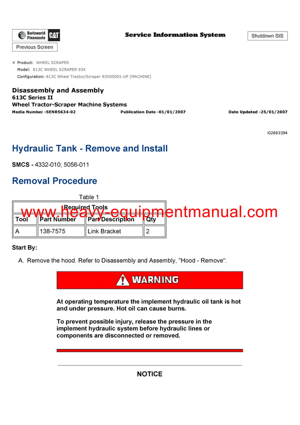 DOWNLOAD CATERPILLAR 613C WHEEL SCRAPER SERVICE REPAIR MANUAL 93X