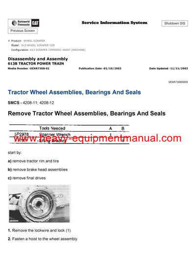 DOWNLOAD CATERPILLAR 613 WHEEL SCRAPER SERVICE REPAIR MANUAL 72M