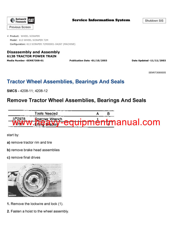 DOWNLOAD CATERPILLAR 613 WHEEL SCRAPER SERVICE REPAIR MANUAL 72M