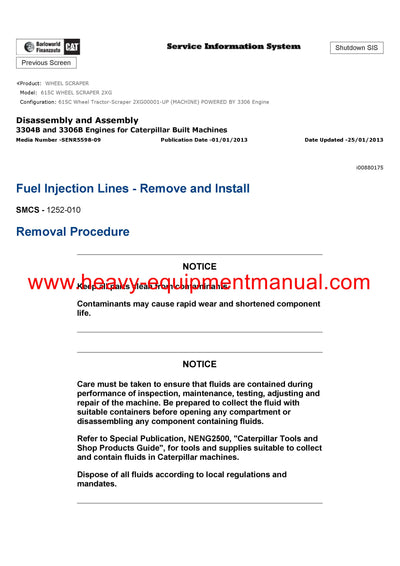 DOWNLOAD CATERPILLAR 615C WHEEL SCRAPER SERVICE REPAIR MANUAL 2XG