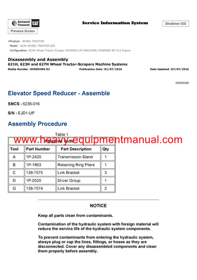 DOWNLOAD CATERPILLAR 623H WHEEL TRACTOR SERVICE REPAIR MANUAL EJD