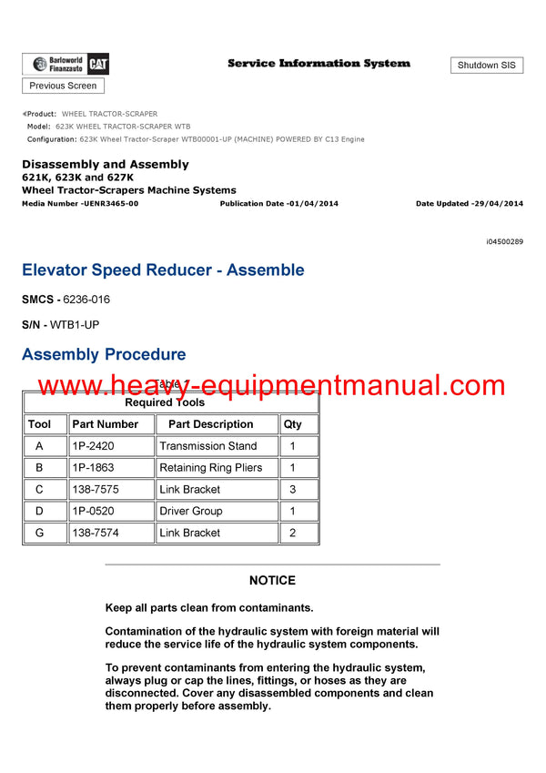 DOWNLOAD CATERPILLAR 623K WHEEL TRACTOR-SCRAPER SERVICE REPAIR MANUAL WTB