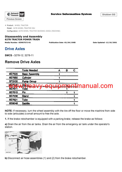 DOWNLOAD CATERPILLAR 627B WHEEL TRACTOR SERVICE REPAIR MANUAL 56V