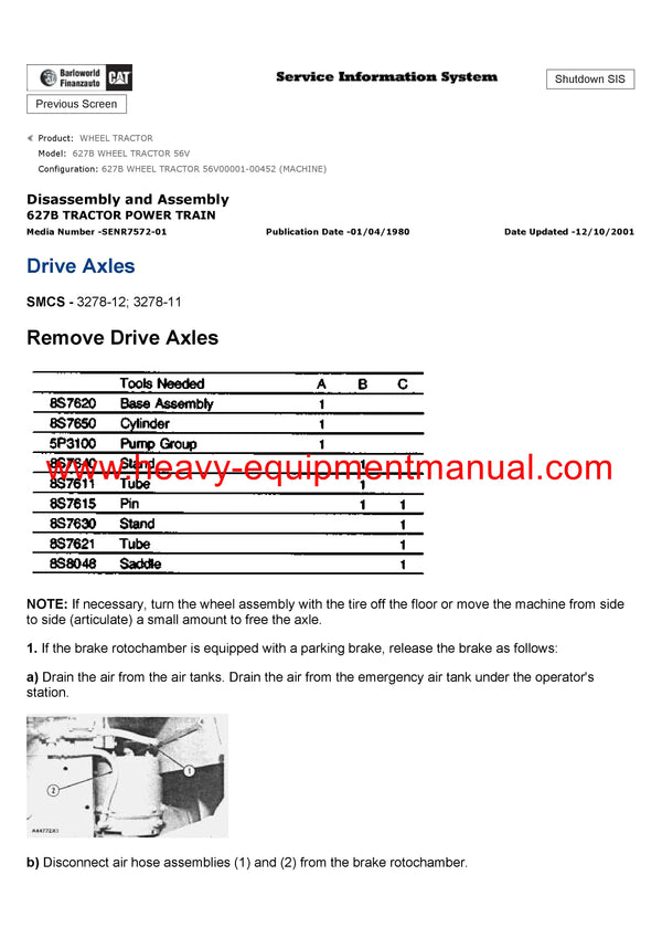DOWNLOAD CATERPILLAR 627B WHEEL TRACTOR SERVICE REPAIR MANUAL 56V