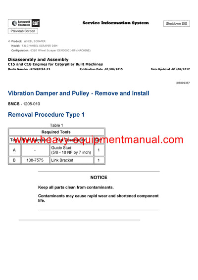 DOWNLOAD CATERPILLAR 631G WHEEL SCRAPER SERVICE REPAIR MANUAL DEM