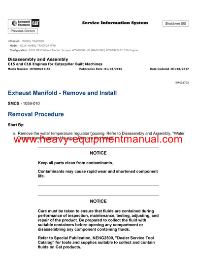 DOWNLOAD CATERPILLAR 631K WHEEL TRACTOR SERVICE REPAIR MANUAL WT6